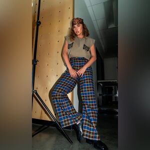 Lala GILF Wide Leg Trousers in Blue + Brown